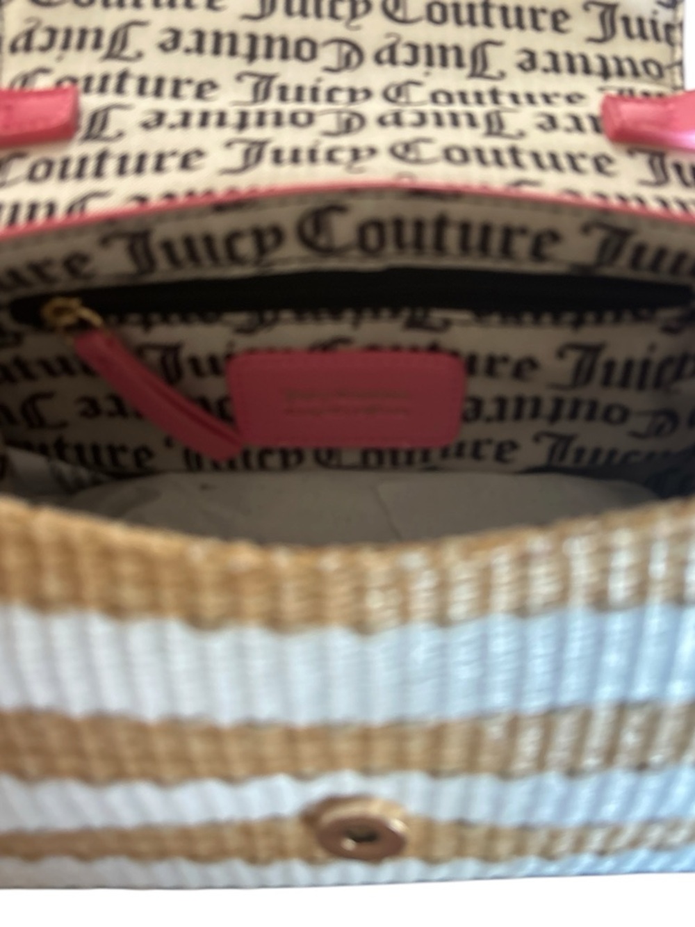 Juicy Couture Straw & Pink Crossbody Bag/Purse Adjustable Logo Strap Summer Chic - Picture 12 of 13